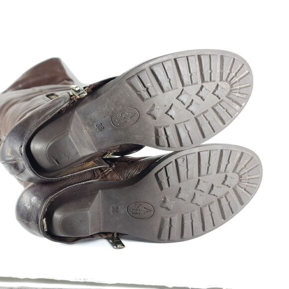 Ash Women's Tentation US7-7,5 Brown Leather Tall Side Zips Cone Heel Riding Boot - Picture 10 of 13